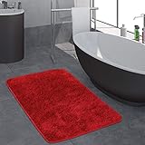 Paco Home Badezimmerteppich Badematte Badteppich Einfarbig rutschfest Waschbar Weich Modern Rot, Grösse:60x100 cm