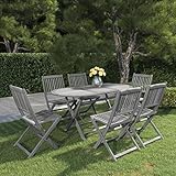 ZEYUAN 7-TLG. Garten-Essgruppe, Gartentisch Mit Stühlen Set, Gartenmöbel Set, Sitzgarnitur Garten, Esstisch Stühle Set, Gartensitzgruppe, Massivholz Akazie Grau