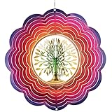 CIM Edelstahl Windspiel - Rainbow 3D Tree - Ø 250mm - leichtdrehendes Windmobile mit brillanten Farben- inklusive Aufhängung - attraktive Raum- Fenster und Garten-Dekoration