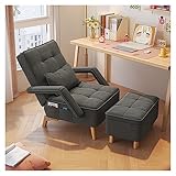 GARAJONAY Einzelsofastuhl,Schlafzimmerstuhl Für Teenager, Bequemer Chaiselongue Indoor,Holzrahmen Mit Stahlrahmen Stoffkissen und Faule Person Sofa Stuhl, bequemer Balkon Stuhl(Color:Dunkelgrau)