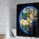 Duschvorhang Waschbar, Duschvorhang Wasserdicht Planeten Themen Erdmuster Blau Blue Duschvorhang 150x200cm(60' Wx80 H) Rideau De Douche Decor