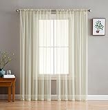 HLC.ME 4 beige transparente Vorhänge: durchscheinende Voile, lichtfilternde Fensterbehandlung, Abdeckungen, Stangentaschen-Vorhang für Schlafzimmer und Wohnzimmer (137,2 x 213,4 cm lang pro Vorhang)