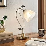 Lindby Florentiner Tischlampe, Nachttischlampe Glas Metall, Schreibtischlampe, Schreibtischleuchte 1x 60W E27, ohne Leuchtmittel, Nachttisch