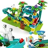 burgkidz Exklusive Murmelbahn mit Schwerkrafthammer und Aufzug, 124-teiliges Bahnelemente Set Kugelbahn Rennstrecken Geschenk für Jungen und Mädchen, Konstruktionsspielzeug für Kinder ab 3–14 Jahren