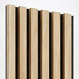 KLEMP Wandpaneele – Lamellenleisten aus MDF auf Filz 275 x 30 cm, Wandverkleidung zur Montage mit Kleber oder Klebeband auf schwarzem Untergrund 6er-set Sonoma Eiche
