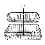 ROBAUN Obstkorb, 2-stöckige Obstschale Im Modernen Design, Obsthalter Aus Metalldraht Für Küchenarbeitsplatte, Obst Etagere Für Gemüse Brot Snacks Cupcakes Süßigkeiten-Black B