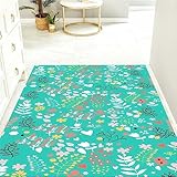 DJHWWD Teppich Mädchen Wohnzimmer Teppich Blau Pflanzen Blumenmuster Schlafzimmer Anti-Milben Outdoor Teppiche Wetterfest 180X280Cm Carpet 5Ft 10.9''X9Ft 2.2''