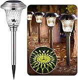 BEAU JARDIN 4 Stück Solarlampen für Außen Garten Solarleuchten Solarleuchte wasserdichte Edelstahl Metall Glas Solar Leuchten Gartenlampen Gartenleuchten Winterfest Silber