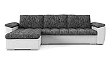 BETTSO -Ecksofa mit Schlaffunktion Eckcouch mit Bettkasten Sofa Couch Wohnlandschaft L-Form Polsterecke-SAGA 250 (Grau+Weiß, Links)