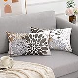 Sofakissen Braun Grau 30x50 Blume Polsterbezug Deko Kissenhülle Geometrisches Blume Muster Kissen Moderne Abstrakte Kissenbezug 2er Stück Leinen Kissenhüllen Passend Für Wohnzimmer Garten Sofa Dekor