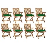ZEYUAN Klappbare Gartenstühle mit Kissen, Gartenmöbel, Balkonstühle, Hochlehner, Balkonmöbel, Bistrostuhl, Balkonset, Garten Stühle, Armlehnenstuhl, 8 STK. Massivholz Teak