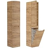 Lomadox Badmöbel Hochschrank mit Wäschekorb, Wotaneiche Nb, B/H/T ca. 35/170/35 cm