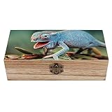 OTRAHCSD Quadratische Holzkiste, lustige Chamäleon-Aufbewahrungsbox, dekorative Holzkiste für Sammlerstücke