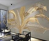 Fototapete 3D Effekt Tapeten Bananenblatt Goldenes Relief Tapete 3D Vliestapete Wandpapier Wandbilder Wohnzimmer Tv Hintergrundbild Wanddeko 400x280cm