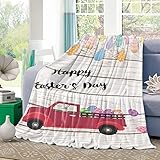 Fleecedecke Osterhase Fährt LKW Mit Bunten Eiern Aus Holz Microfaser Wohndecke Dicke Couchdecke Für Couch Reise Geburtstag 60'x50'