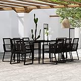 Tidyard 9-TLG. Garten Essgruppe Terrassenmöbel Set 8 Personen Sitzgruppe Gartenmöbel Set Metall Esstisch mit Glas-Tischplatte & 8 Stuhl, Gartengruppe Sitzgarnitur Schwarz