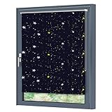 Julido Verdunklungsrollo ohne Bohren 105x150cm, Fenster Rollo Klemmfix Blau mit Sternen, Thermorollo mit Silberbeschichtung