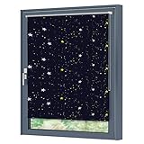 Julido Verdunklungsrollo ohne Bohren 50x150cm, Fenster Rollo Klemmfix Blau mit Sternen, Thermorollo mit Silberbeschichtung