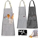DEATPOYE Küchenschürze Damen, 3 Stk Kochschürze für Damen Herren Küchen Schürze Verstellbare Küchenschürze aus Baumwolle Leinen mit 2 Taschen für Chefkoch zum Küche Restaurant Café Garten