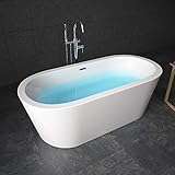 Tronitechnik Freistehende Badewanne Piperi 168 x 80 x 60 - Wanne aus Acryl mit Siphon/Ablaufgarnitur in weiß Luxus Badewanne im Nostalgielook