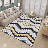 RUGMRZ Bettumrandung Teppich 3 Teilig 90 x 150 cm Blaue gelbe dreieckige geometrische Muster Wohnzimmer Teppich langlebig Teppiche Fürs Kinderzimmer