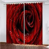 WIRMEC Vorhang Blickdicht für Modern Schlafzimmer Wohnzimmer, 3D Rote Rosenblüte Druck Muster 2Er Set Thermogardine Mit Ösen H 260 X B 280 cm Verdunklungsvorhänge Mit Kälteschutz & Wärmeisolierend