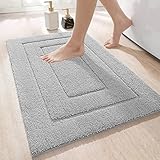DEXI Badteppich rutschfeste,Weiche Badezimmerteppich Wasserabsorbierend Badematte maschinenwaschbar Badvorleger für Dusche,Badewanne und Toilette - Hellgrau,50 x 80 cm