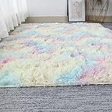 OYIMUA Hochflor Teppich 120×160 cm Bunt, Moderner Flauschig Teppich Wohnzimmer Kinderzimmer Deko Schlafzimmer Flur Läufer Outdoor Teppich Fellteppich Kunstfell Shaggy Einfarbig Bettvorleger