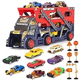 Aoskie Kinder Autotransporter Spielzeug mit Mini Autos, Straßenschilder, LKW Spielzeug Geschenke ab 3 Jahr Jungen