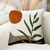 Merrycolor Boho dekorative Kissenbezüge, 45.7x45.7 cm, getuftet, grün, dekorative Kissenbezüge, Sonnenblatt, Mitte des Jahrhunderts, moderne Kissen für Bett, Wohnzimmer, 1 Stück (schwarz und grün)
