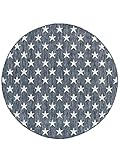 RugVista Starstruck, In & Outdoor Teppich, Kurzflor, Rund, ∅ 200 cm, Außenteppich, UV-beständig, Wasserfest, Allergikerfreundlich, Ideal für Balkon, Innenhof Garten und Terrasse, Blau/Ivory