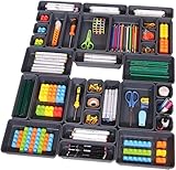 SENENQU 24er-Set Schubladen Ordnungssystem Büro, Kunststoff Schreibtisch Organizer Schubladen, Schublade Organizer Büro für Küche, Badezimmer, Büro Zubehör, Schminktisch, Schlafzimmer - Dunkelgrau