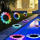 YONGTO RGB-Sonnenblumen-Solar-Rasenlampe, IP68, wasserdichte LED-Teichbeleuchtung mit Fernbedienung, Sonnenlicht, Terrasse, Hof, Garten, Weg, Dekoration, Licht (Color : RGB with Remote, Size : 6 PCS)