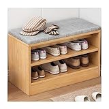 LOTIKS Small Bench for Hallway Mit 2 Regalen Moderner Schuhregal-Bank-Organizer Mit Gepolstertem Sitzkissen for Eingangsbereich Flur Schlafzimmer (Color : Wood Color, Size : 60 * 30 * 44cm)