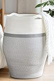 Goodpick Groß Wäschekorb Wäschesammler Baumwolle Seil Korb für Aufbewahrung von Kissen Decken im Wohnzimmer 65cm Hoch, Weiß und Grau