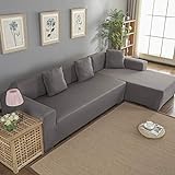 Wakects Sofaüberwurf mit Halbinsel links/rechts, sofabezug Polyester 3 + 2 Sitzer L-förmiges Ecksofa mit elastische Antifouling(grau)