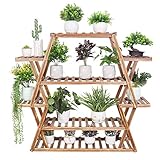 Medla Blumenregal Balkon, Pflanzenregal aus Massivholz, 6 Ebenen Blumentreppe Blumenbank Blumenständer für Innen Balkon Wohzimmer Outdoor Garten, 95×105.5×25cm