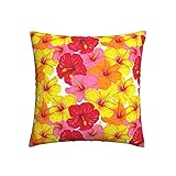 Zierkissenbezüge Gelbe Rosa Rote Hibiskusblüten Kissenbezüge Weich Kissen Fall Süße Kissenbezugen 45X45Cm Für Patio Couch Zimmer Schlafzimmer