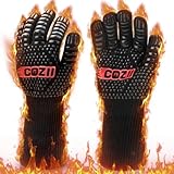 COZII Grillhandschuhe Hitzebeständig, Grillhandschuhe 800 Grad Backhandschuhe Feuerfeste Handschuhe, Ofenhandschuhe Kochhandschuhe Grillhandschuh für Küche und Grill BBQ (Schwarz)