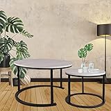 Runder Couchtisch 2er-Set |klein Satztisch Set | Metall Wohnzimmertisch Industrial Design |Sofatisch für Wohnzimmer, Büro, Balkon