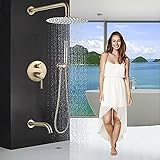 Wasserhahn Duscharmatur-Set Wand 12 Zoll Rundkopf-Sprühkombination Golden Mit Badewannendüse