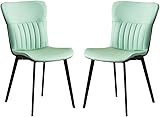 Küchen-/Esszimmerstühle, 2er-Set, Leder, Lounge, Wohnzimmer, Empfangsstuhl mit ergonomischer Rückenlehne und Beinen aus Karbonstahl (Farbe: Grün)