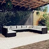 Homgoday Gartenmöbel Set 10-TLG. Gartenlounge mit Kissen Gartensofa Sitzgruppe Balkonmöbel Lounge Sofa Sitzgarnitur Gartenset Sofagarnitur für Garten Terrasse Balkon Schwarz Poly Rattan