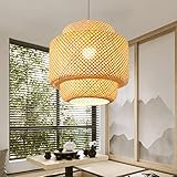 Rustikaler Bambus Woven Lampenschirm,E27 Boho Geflochtene Lampe,Rattan Pendelleuchte Schatten,Wohnzimmerlampe Hängend (40cm)