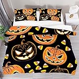Godsous Bettbezug-Set, 3-teilig, Bettdeckenbezug, Halloween-Kürbis-Lampe, ultraweiche Mikrofaser, Hoteldekoration, weich und atmungsaktiv, 1 Bettbezug und 2 Kissenbezüge