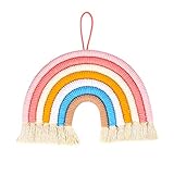 Makramee Regenbogen Deko, Makramee Wandteppich Regenbogen, Wandbehang Kinderzimmer Wanddeko, Bohomian Makramee Garn Bunt für Heimdekoration, Partyzubehör, Kinderzimmer