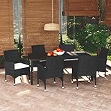 CIADAZ 7-TLG. Garten-Essgruppe mit Kissen Poly Rattan Schwarz, Gartenmöbel Set, Terassenmöbel Außen, Möbelsets, Balkonset, Garden Furniture, Balkonmöbel Set, Tisch- Und Stuhl Set, Essgruppe