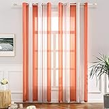 MIULEE Voile Vorhang Transparente Gardine aus Voile mit Ösen Schlaufenschal Ösenschals Transparent Fensterschal Wohnzimmer Schlafzimmer 2er Set 140x245 cm Stripe Orange