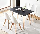 H.J WeDoo Esszimmertisch mit Stühlen, Essgruppe Schwarz Tisch mit 4 Weiß Stühlen für Esszimmer, Küche & Wohnzimmer