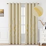 BUHUA Verdunkelungsvorhänge, 160 cm Länge, goldfarbenes Palmmuster, Fenstervorhänge, Raumverdunkelung, geräuschreduzierend, wärmeisoliert, 52 W x 63 L, Beige, 2 Stück